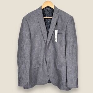 Bar III Slim Fit 100% Linen Blazer Sport Coat Men 44L Gray 2 Button Jacket NWT